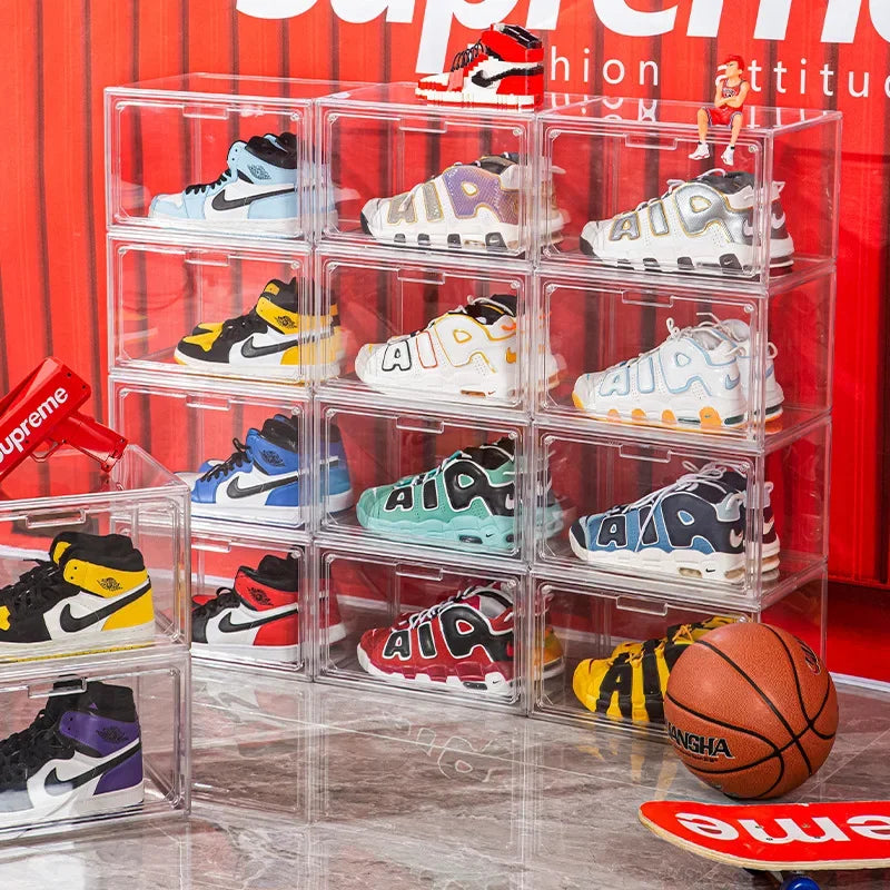 Home Furniture 1 Pack Transparent Acrylic Magnetic Side-opening Shoe Box, Dust-proof Bag Storage Box, AJ Sneaker Storage Display