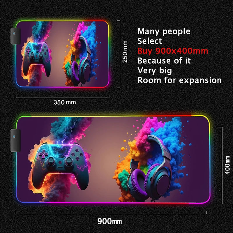 RGB Large Gamepad Mouse Pad Gamer LED Backlight Luminous Mousepad Gaming Non-Slip Keyboard Pads E-sports Laptop Office Desk Mat