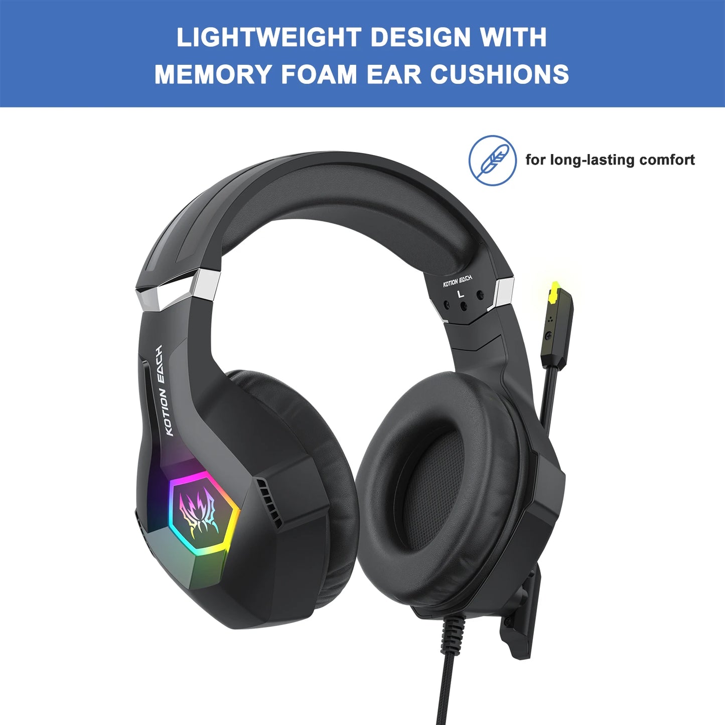 Gaming Headset with Mic Dynamic RGB/In-line control For PC PS4 PS5 Gaming Headphones 3.5mm USB Headphones for Laptop Computer