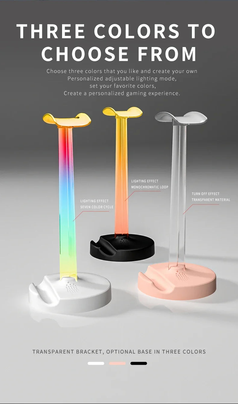 RGB Gaming Headset Stand  Desktop Ambient Lighting - Ergonomic Design,  Perfect Gift for PC Gamers