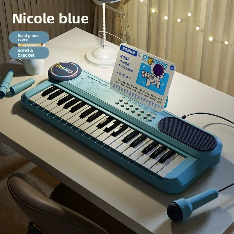 37-Key Kids Piano Keyboard Musical Toy with Microphone Music Score for Early Learning Interactive Play Best Gift Christmas Gift