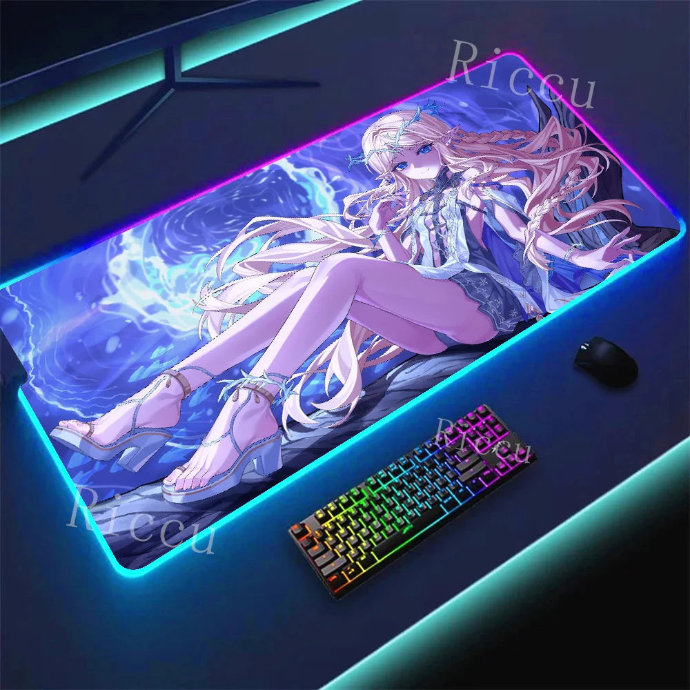 RGB HD Cartethyia Wuthering Waves MousePad Game Laptop Play Mat Extra Large Kawaii Non-slip MousePad Gaming Accessories E-Sports