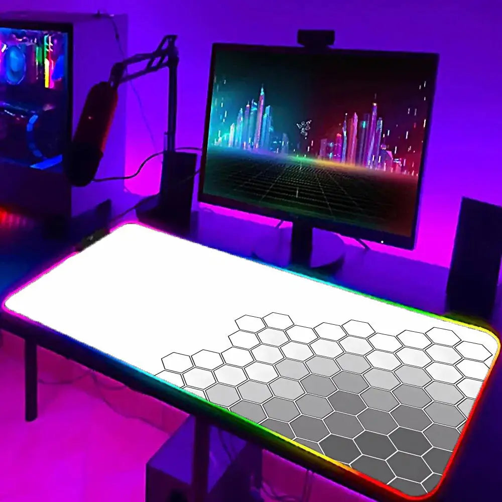 Geometric Art Mouse Pad XXL RGB Gaming MousePad HD Gamer Accessories Large LED Light MousePads PC Computer Carpet With Backlit