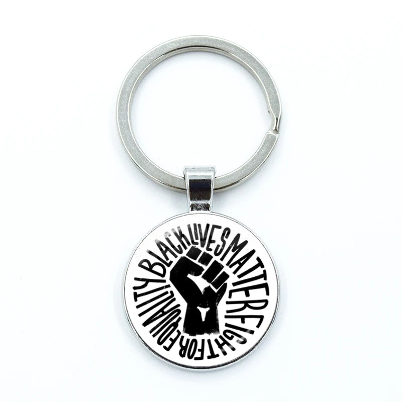 I CAN'T BREATHE George Floyd Keychain American Protest Black Lives Matter Glass KeyRing Bag Car Key Chain Holder Charms Jewelry