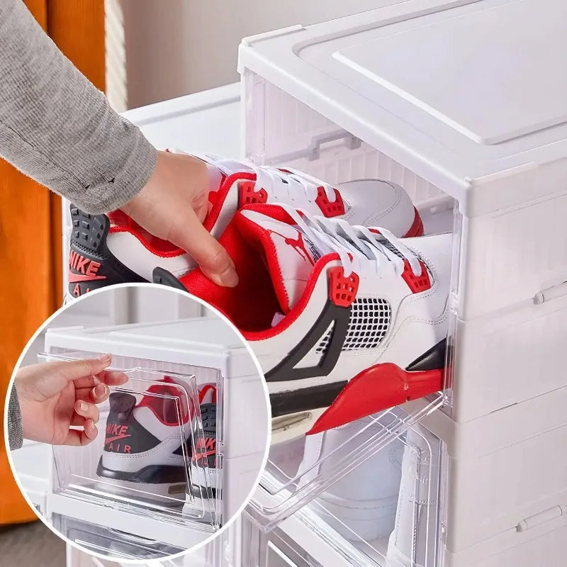 3 or 6 Tier Clear Shoe Organizer Stackable Foldable Cabinet for Sneakers Dustproof Transparent Display Rack Space Saving Storage