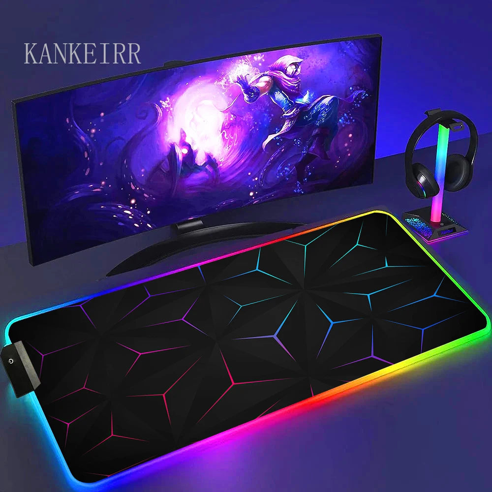 Geometry Large RGB Gamer Mousepad With Backlight Mouse Mat Gaming Mousepads LED Keyboard Mats Luminous Desk Pads Mouse Pad PC