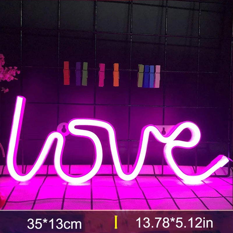 Love Sign Neon Night Light Usb Led Lights 3D Art Romantic Night Lights Lamp For Bedroom Wall Neon Led Strip AA Battry