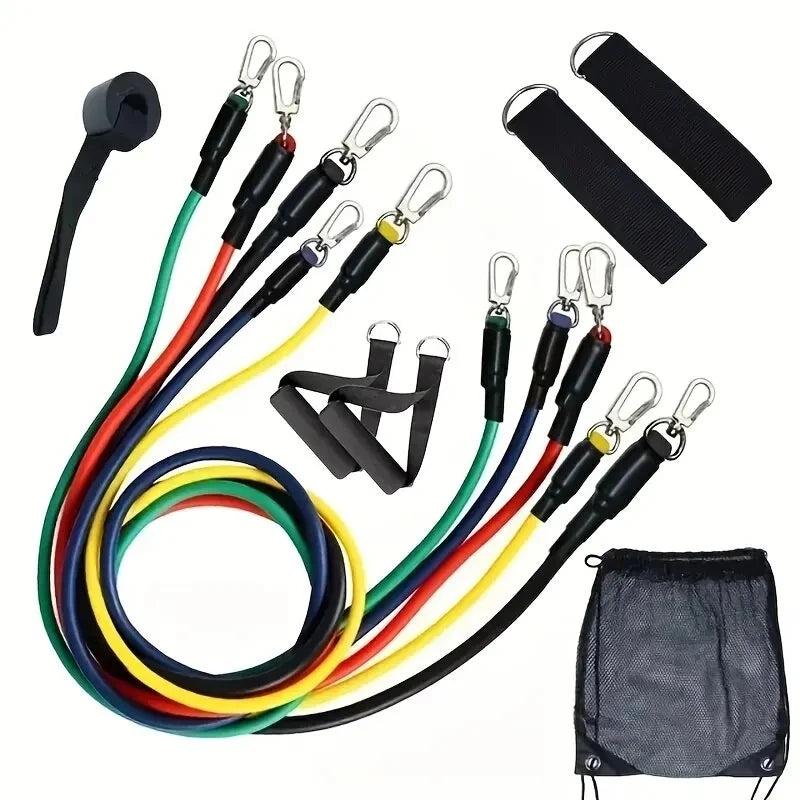 11pcs Fitness Resistance Bands Set Workout Exercise Tube Bands with Door Anchor Ankle Straps Cushioned Handles Carry Bags