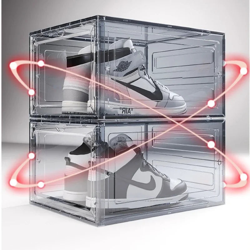 48 Size Large Foldable Stackable Acrylic Shoe Box with Magnetic DoorTransparent Dustproof Sneaker Storage Organizer for AJ N ike