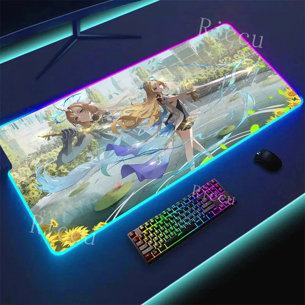 RGB HD Cartethyia Wuthering Waves MousePad Game Laptop Play Mat Extra Large Kawaii Non-slip MousePad Gaming Accessories E-Sports