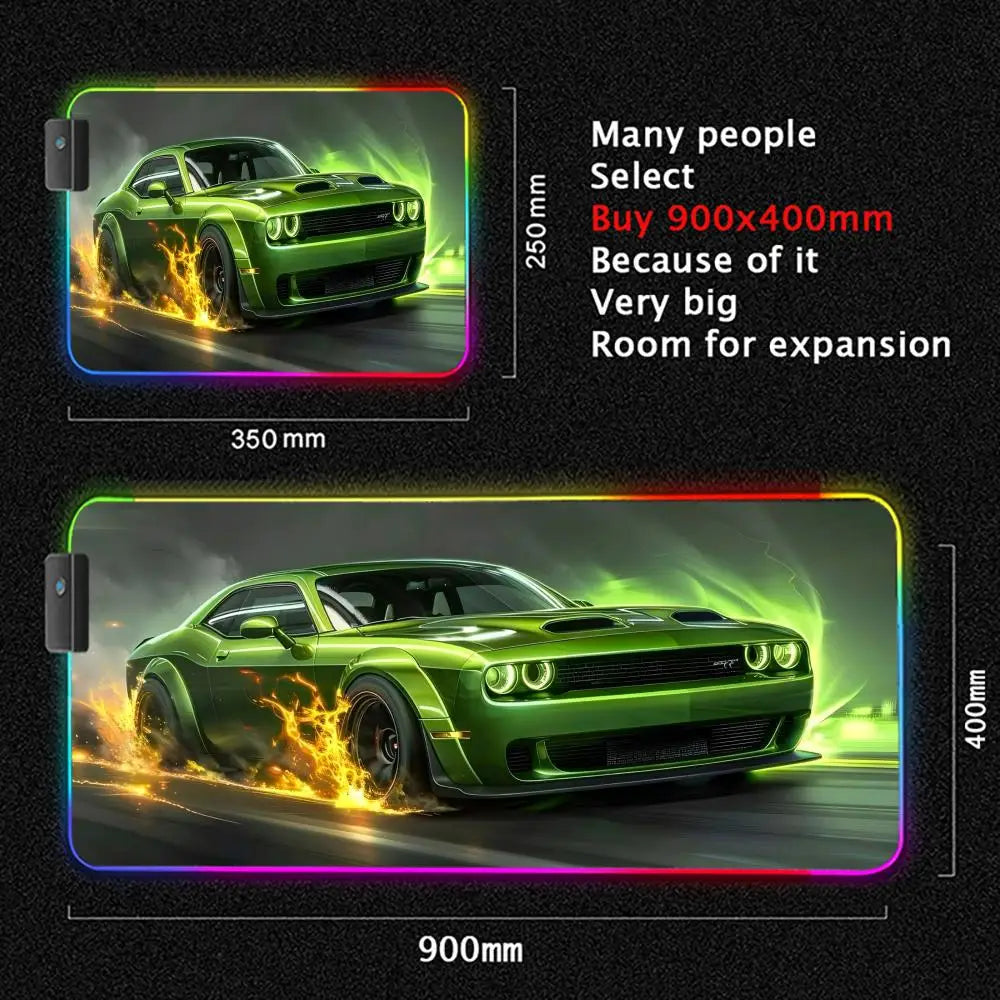 Car Theme RGB Mouse Pad Large Gaming Mousepads LED Light Locked Edges Game Accessories Table Pads Cool Keyboard Mats XXL 90x40cm