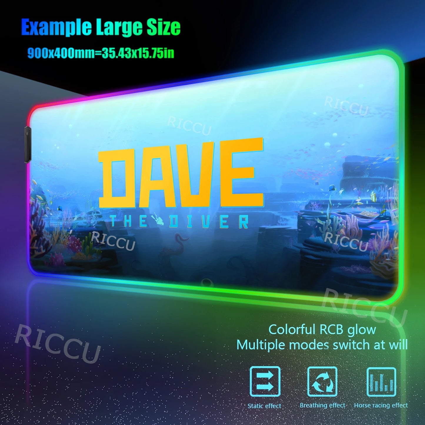 RGB PC Popular games Daves the Diver Mouse Pad XXL Computer esports Accessories Large Keyboard Laptop Table mat LED Gamer Gaming