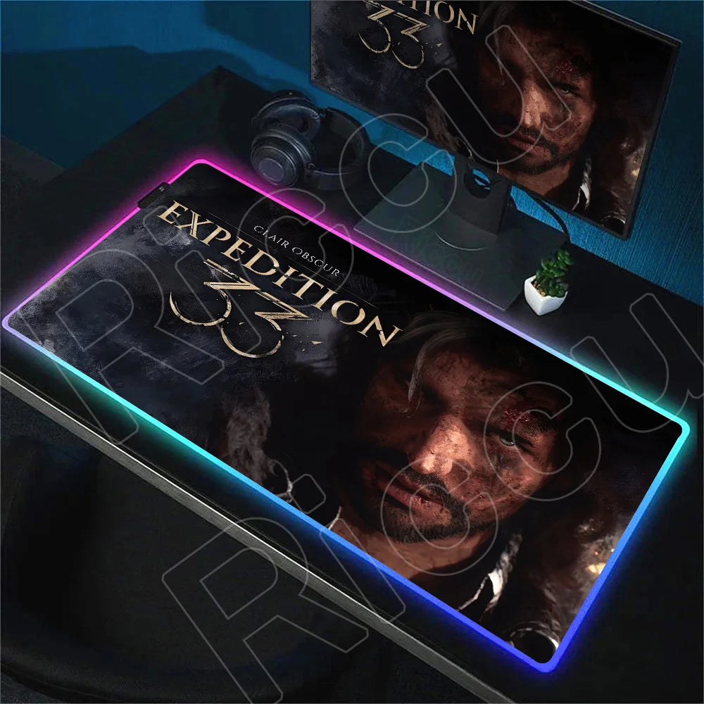 RGB Mousepad Hot Game Clair Obscur Expedition 33 Mouse Pad LED Luminescence Keyboard Deskmat Large Gamer Mice Rug With Backlight