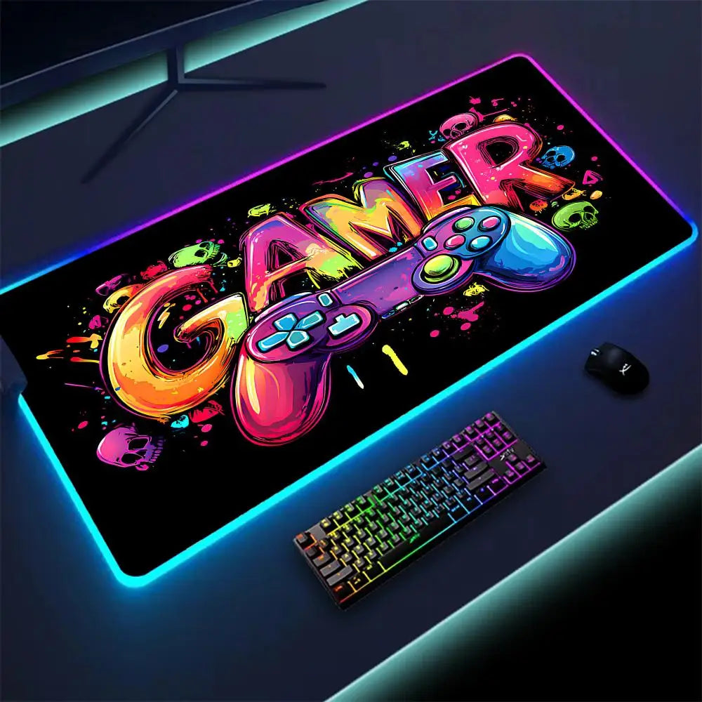 Gamepad pattern Mouse Pad XXL RGB Gaming MousePad HD Gamer Accessories Large LED Light MousePads PC Computer Carpet With Backlit