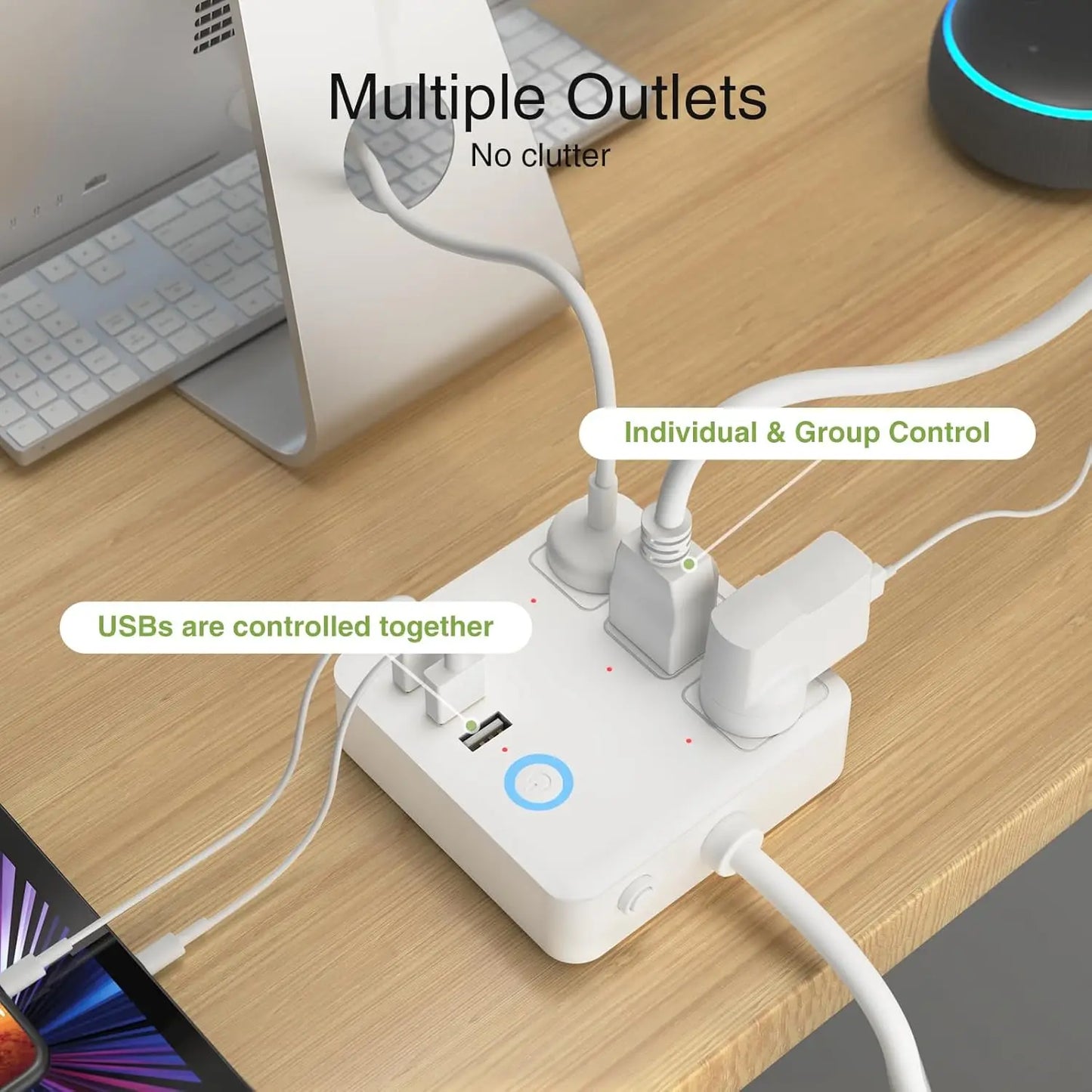 Wifi Smart Power Strip Surge Protector Built-in 3 USB Ports, Power Bar Outlets Ports With Extension Cord For Travel Home Office
