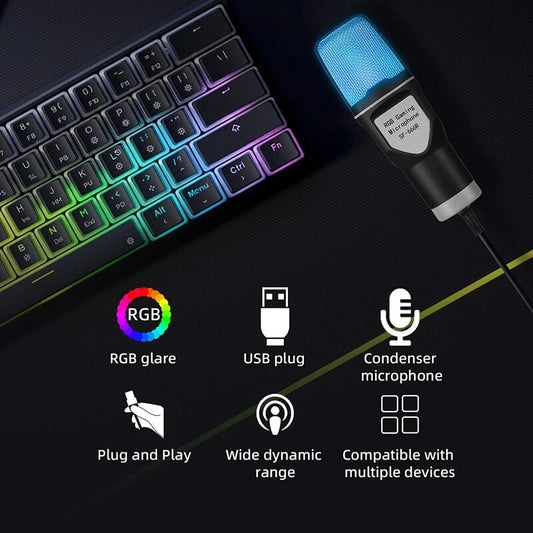 Gaming Computer Professional Condenser Microphone Mic PC Laptop USB Wired Live Streaming Podcast Studio Mike Kit Gamer Karaoke