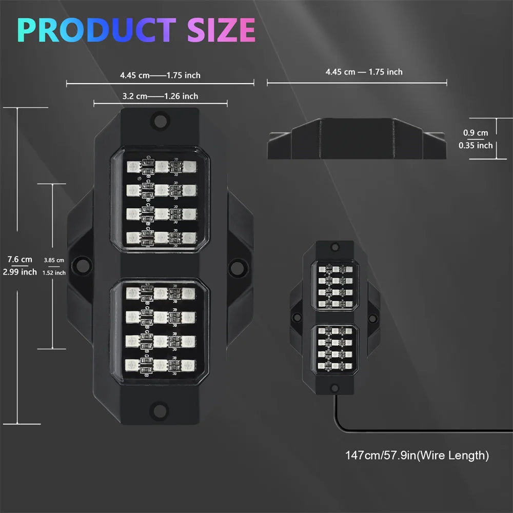 Latest Version Car Undergolw Light 4 in 1 RGB LED Rock Lamp Atmosphere Lights Cars Chassis Ambient Lighting APP Control