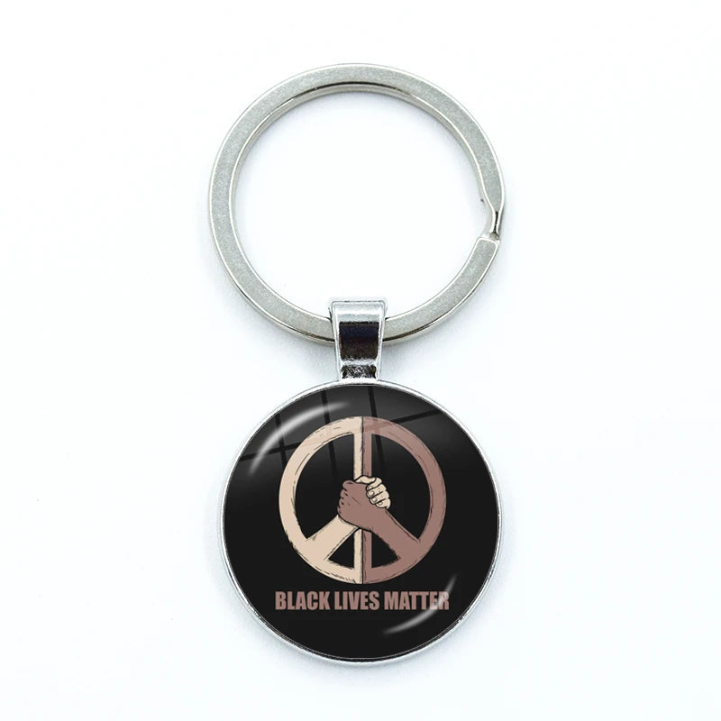 I CAN'T BREATHE George Floyd Keychain American Protest Black Lives Matter Glass KeyRing Bag Car Key Chain Holder Charms Jewelry