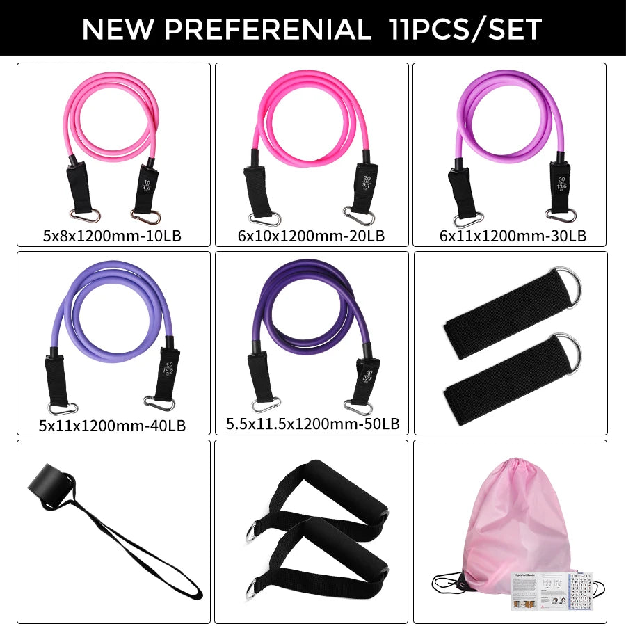 Fitness Resistance Bands Set Yoga 5 Tube Workout Bands Home Exercise Bands with Door Anchor Handles Ankle Straps Gym Equipment