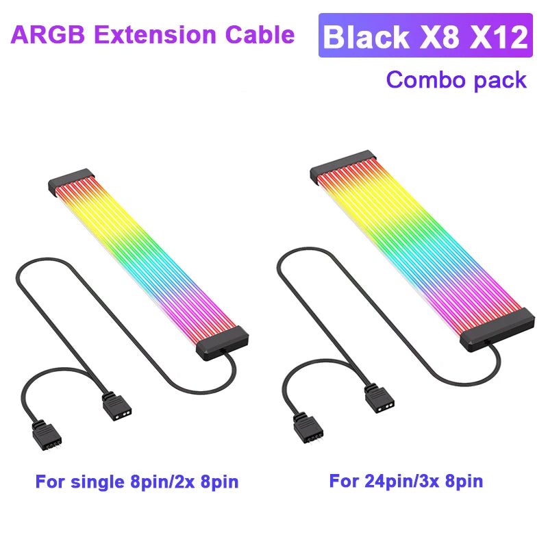 Zezzio ARGB Light Strip Neon Line PC Case Decoration 8Pin Graphics Card 24Pin Motherboard Luminous DIY RGB Computer Lamp Strip