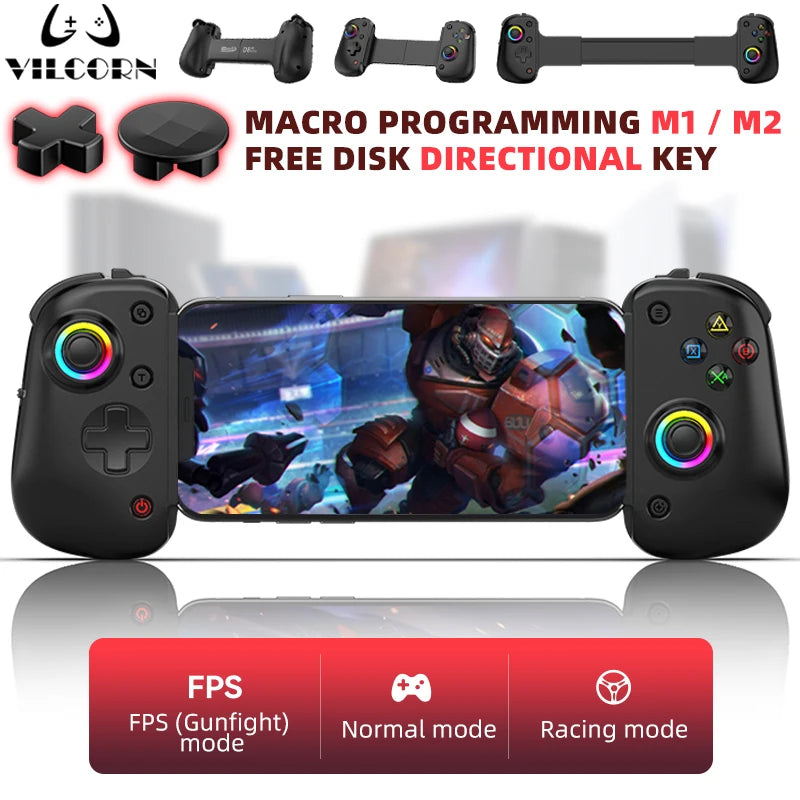 Tablet RGB Gaming Controller FPS Mobile Gamepad For Android IOS PS4 Switch PC Hall Trigger Joystick with M1M2/Turbo/6-Axis