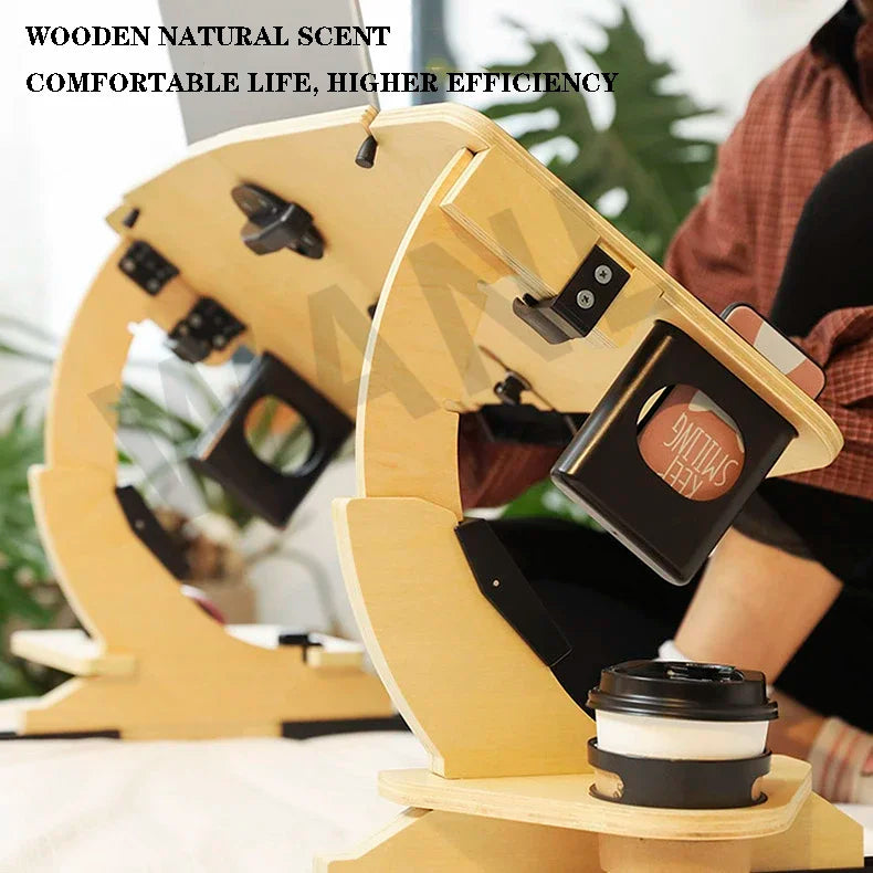 Desktop computer stand, portable and foldable stand, multi-functional reclining desk, made of wood, 360° adjustable laptop stand