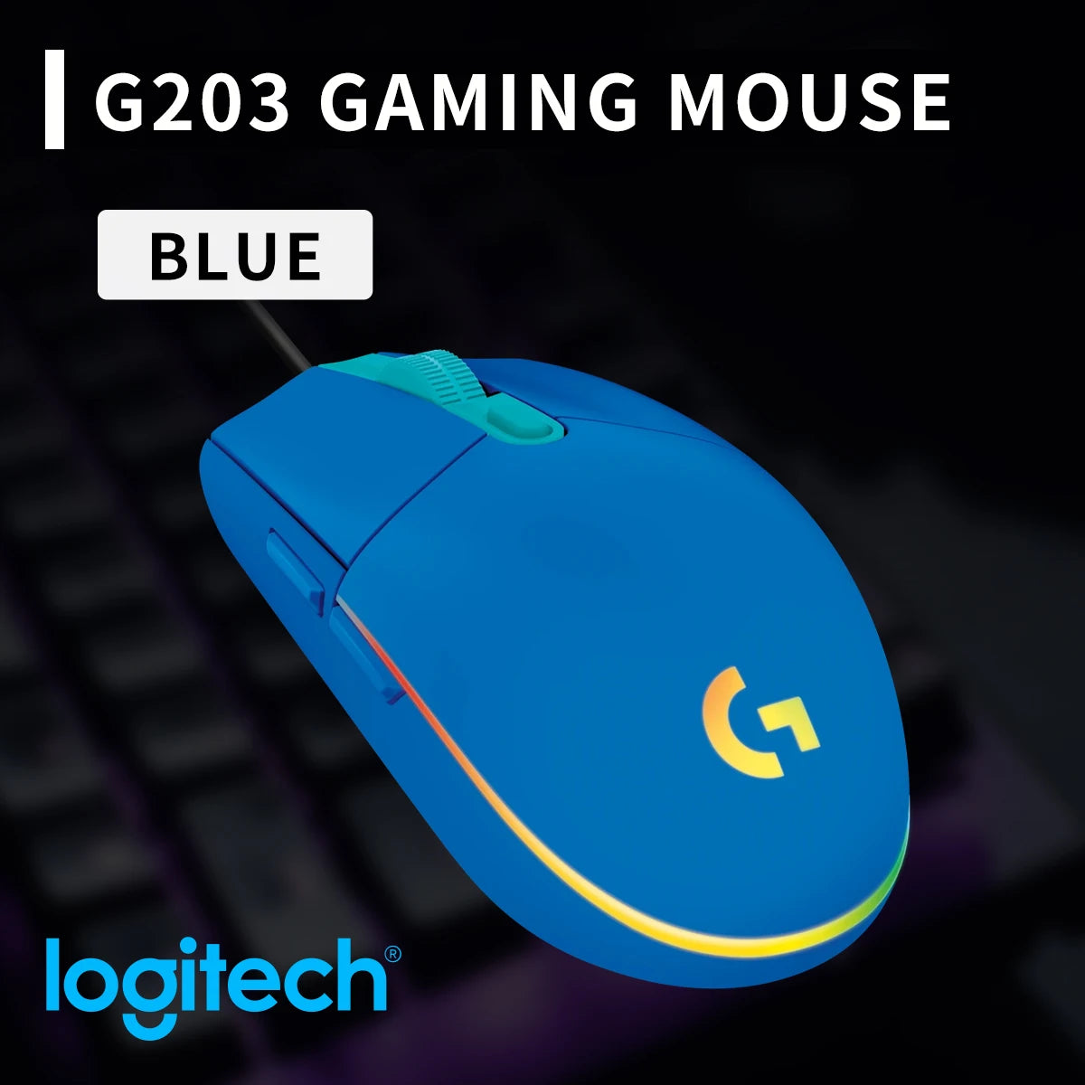 Official Logitech G203 Mouse for Gaming, Lightsync RGB with 3 Zones, 25G Acceleration, 200 IPS Tracking Speed