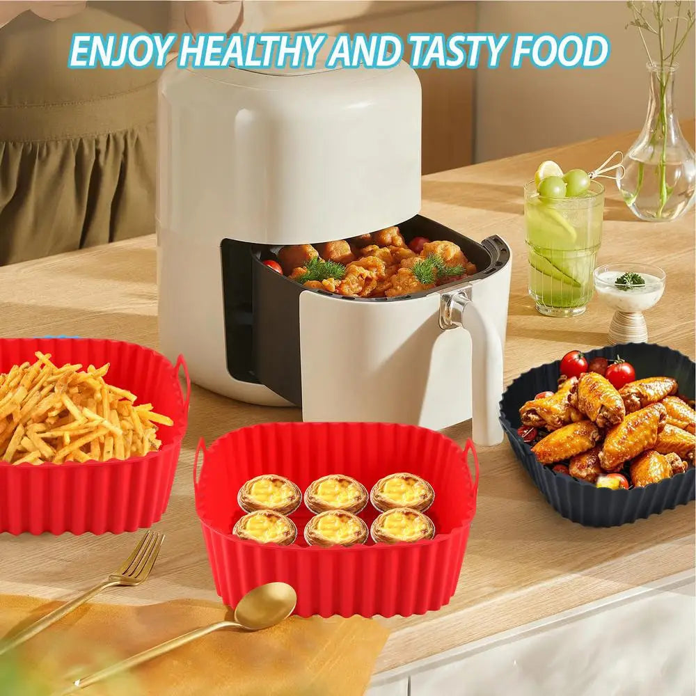 Silicone Air Fryer Liners Pot Square Airfryer Basket Plate Cooking Gadgets Reusable Non-stick Pizza Pan Oven Kitchen Accessories