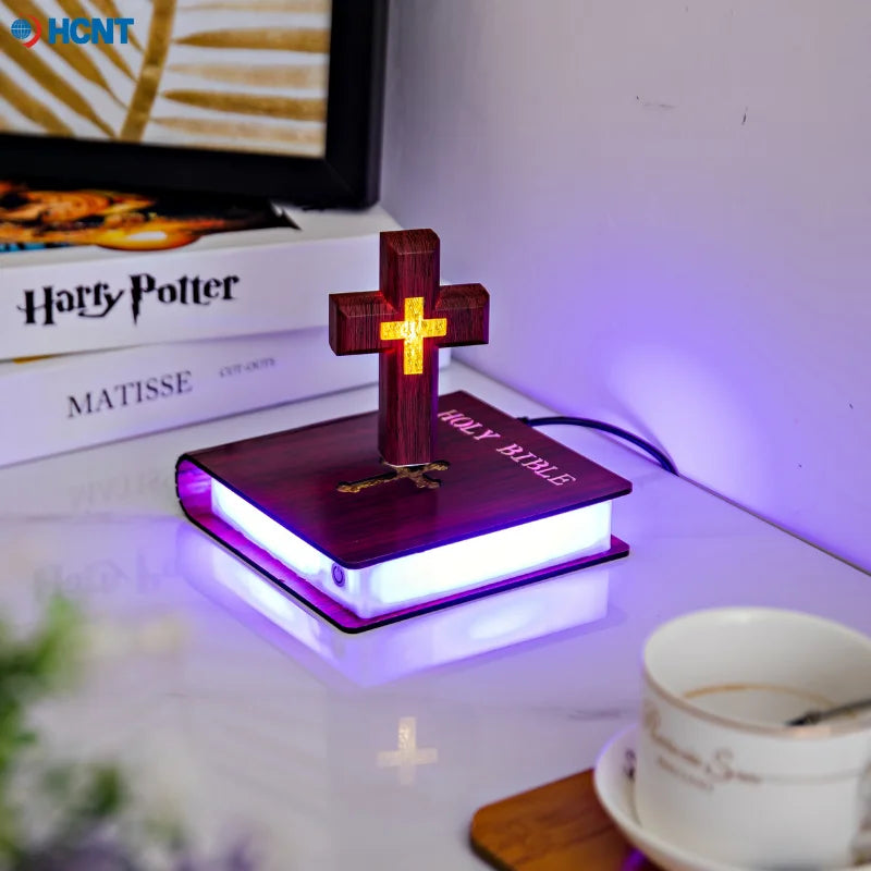 Levitating Cross Lamp Bible Floating Cross Night Light with Colorful Magnetic Levitation Christian Gift Spiritual Home Decor