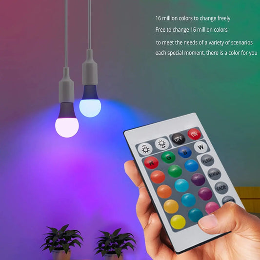 16 Colors RGB Bulb LED Multicolor Bulb E27 220V Household Lighting Dimmable 24 Key Remote Control Smart Lamp Atmosphere Light