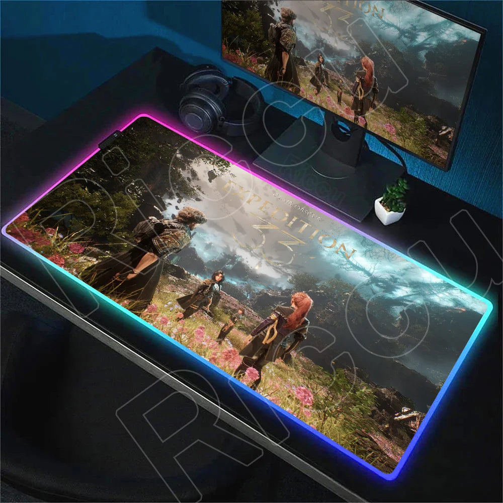 RGB Mousepad Hot Game Clair Obscur Expedition 33 Mouse Pad LED Luminescence Keyboard Deskmat Large Gamer Mice Rug With Backlight