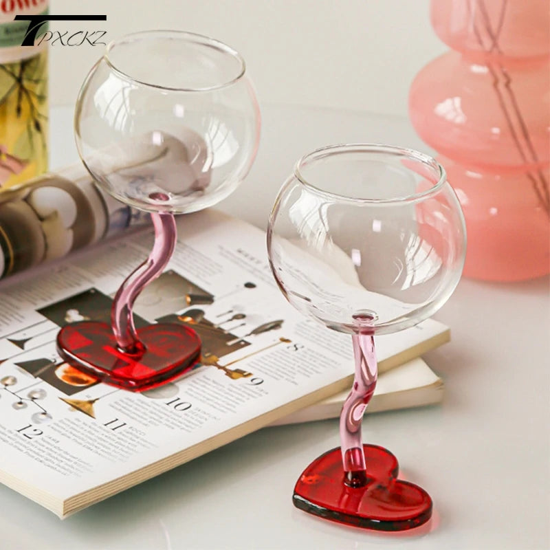 Heart Shape Glass Goblet Mug Champagne Wine Cup High Borosilicate Glass Heat-resistance Cocktail Glass Valentine's Day Gift