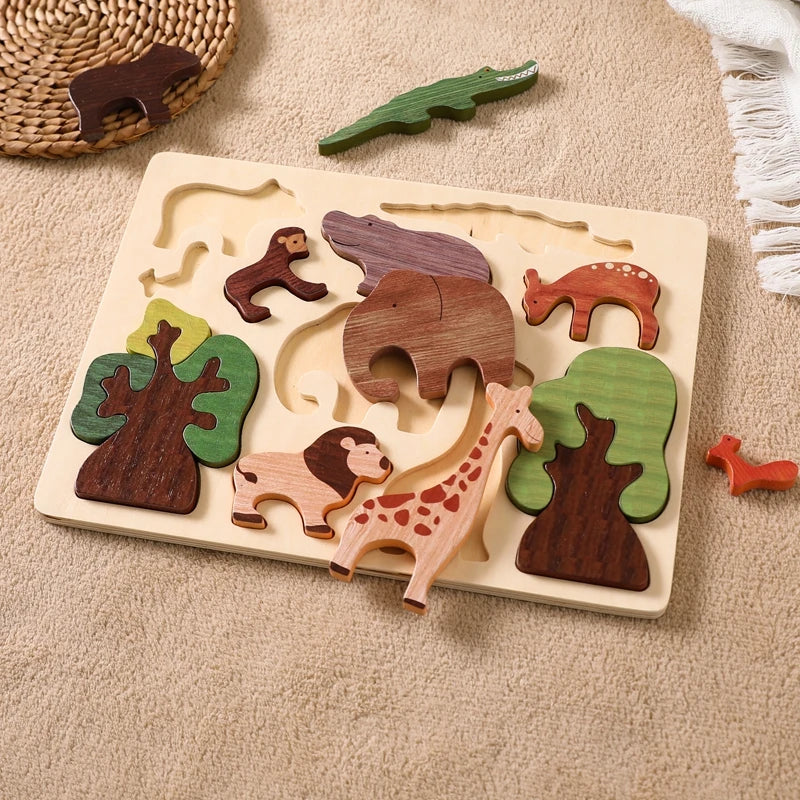 Baby Toys 3d Wooden Puzzle Forest Animals Jigsaw Puzzle Board Early Educational Montessori Wooden Toys for Children Gifts