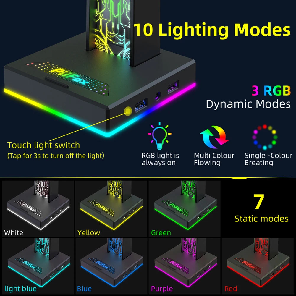 Desktop Gaming Headset Hanger Bracket RGB Headphone Holder Stand with 2 USB Charger Ports Earphone Rack For PUBG Computer Gamer