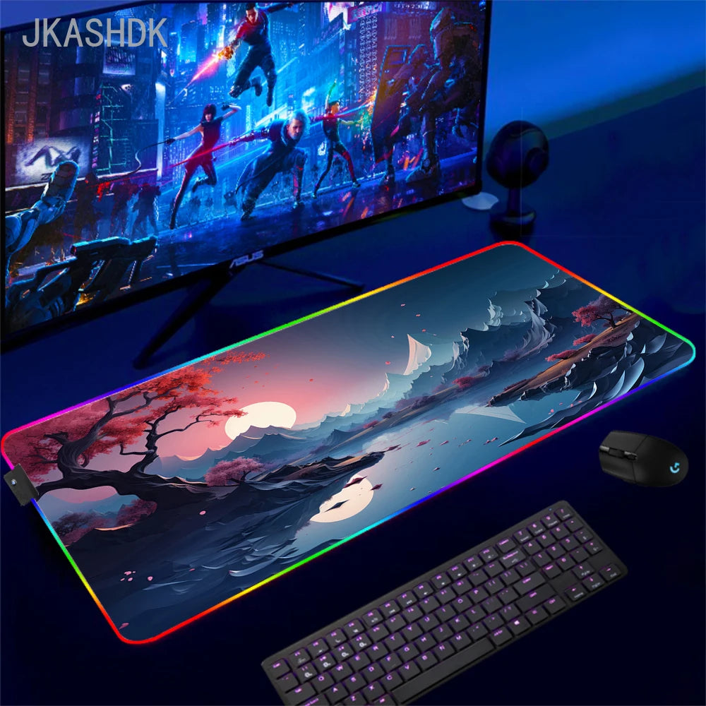 Gaming Cool Mouse Pad with Backlight Mouse Carpet Huge Rugs Rgb Mat 50x100cm Rubber Mat Landscape Led Pc Gamer Speed Desk Mats