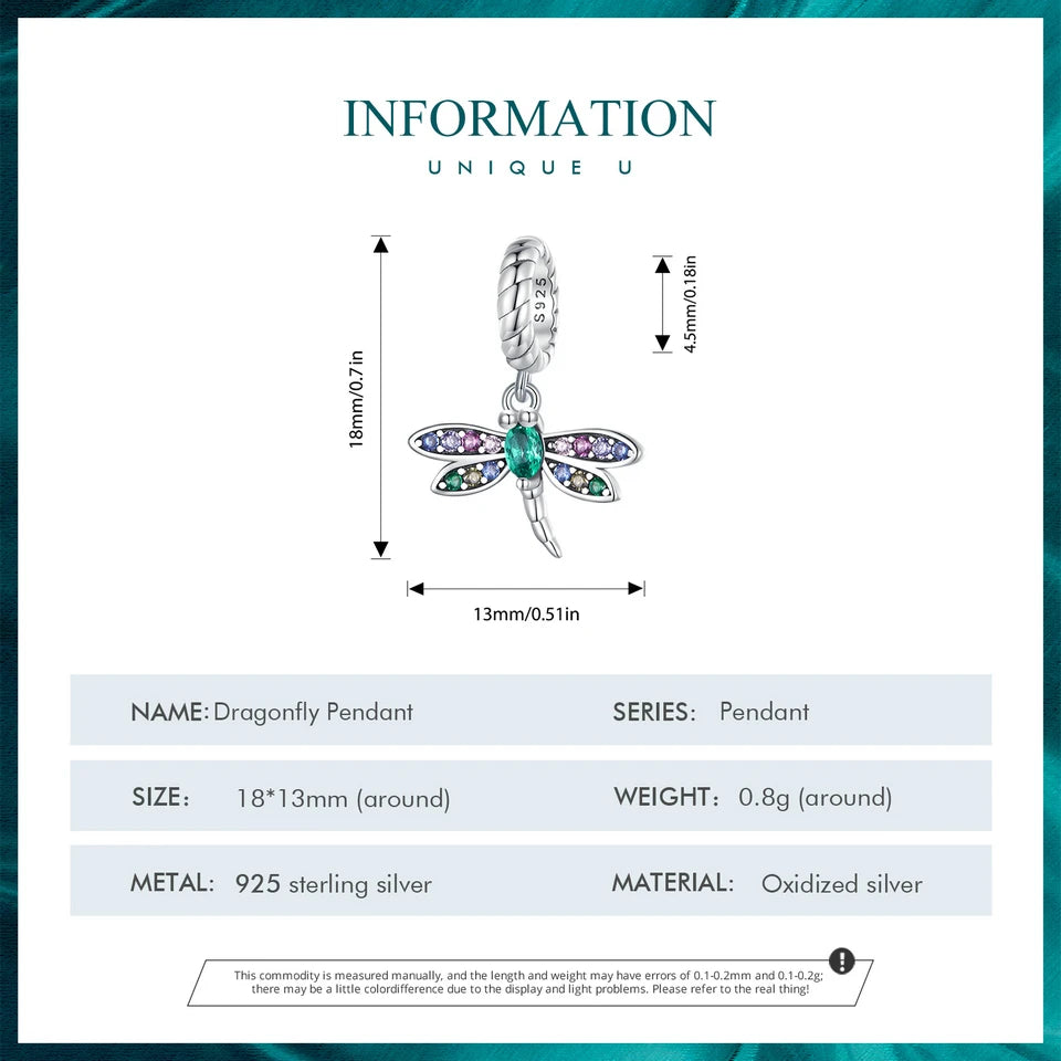 Bamoer 925 Sterling Silver Colorful Zircon Dragonfly Pendant Necklace Dainty Insect Neck Chain for Women Valentine's Day Gift