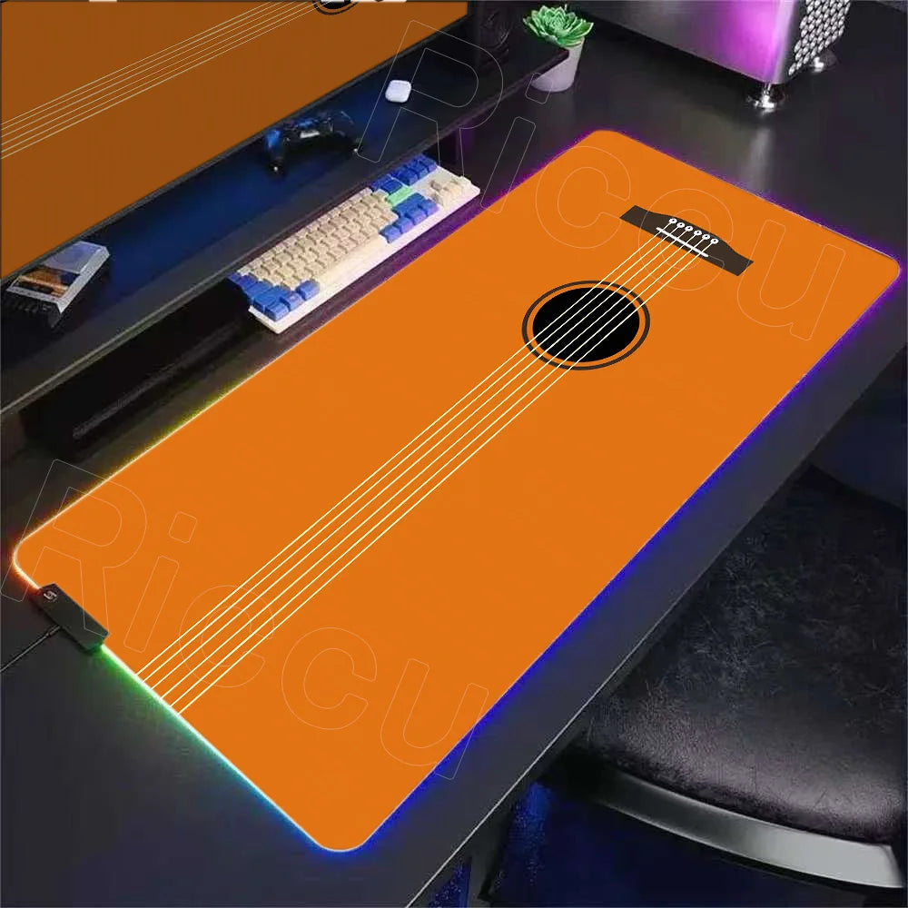 RGB Music Guitar Rubber Desk Mat HD Anime 900x400mm Mouse Pad Office Game PLAYMAT Computer Accessories Laptop Pc Gaming Mousepad