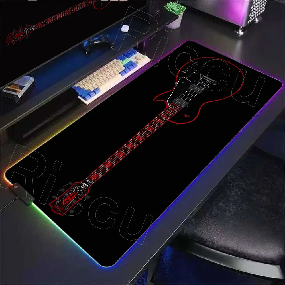 RGB Music Guitar Rubber Desk Mat HD Anime 900x400mm Mouse Pad Office Game PLAYMAT Computer Accessories Laptop Pc Gaming Mousepad