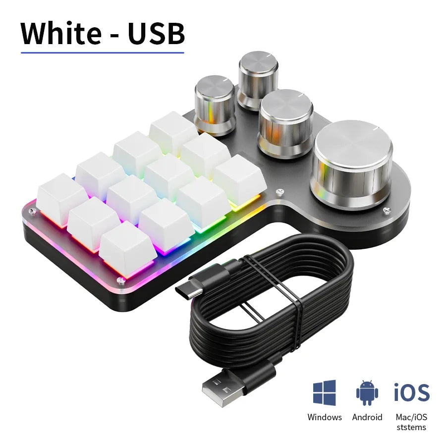 3 Modes 12 Keys Mechanical Keyboard 4 Knobs Custom Programming Macro Gaming Keyboard RGB Bluetooth 2.4G USB Wired Keypad for PS