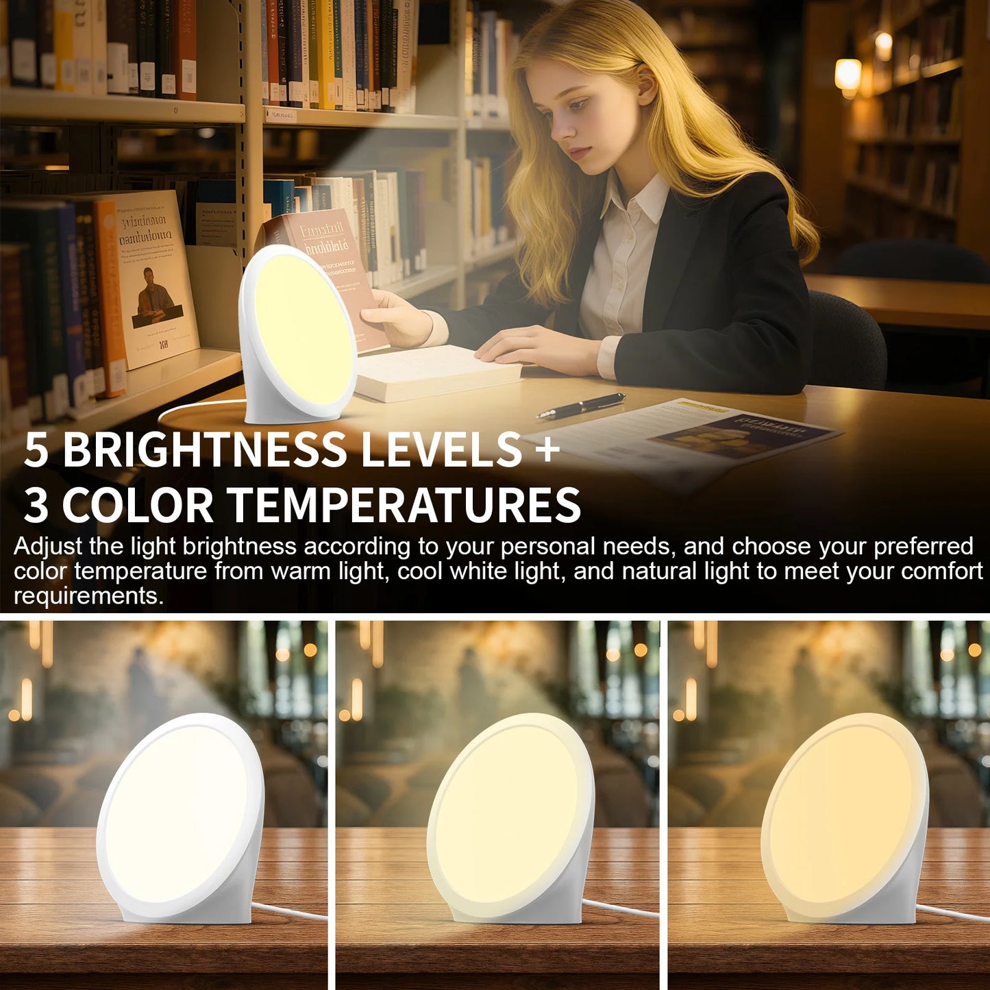 Daylight Lamp,10000 Lux Lamp, Portable Natural Sunlight Lamp with Memory Function,6 Timer Settings,Adjustable Brightness Level
