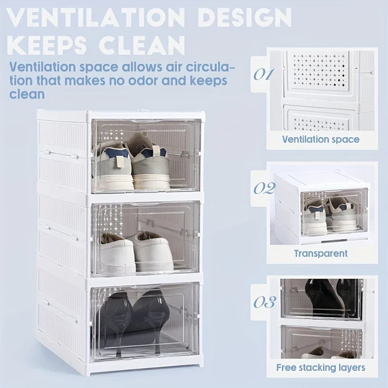 6-layer transparent shoe box, thick foldable sports shoe storage rack, stackable dust-proof high-top cabinet shoe rack