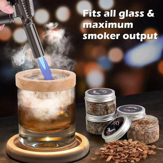 Wooden Cocktail Smoker Kit With 5 Flavor Wood Chips Whiskey Smoking Wood Chips Box Cocktails Infuser Kit Kitchen Accessories