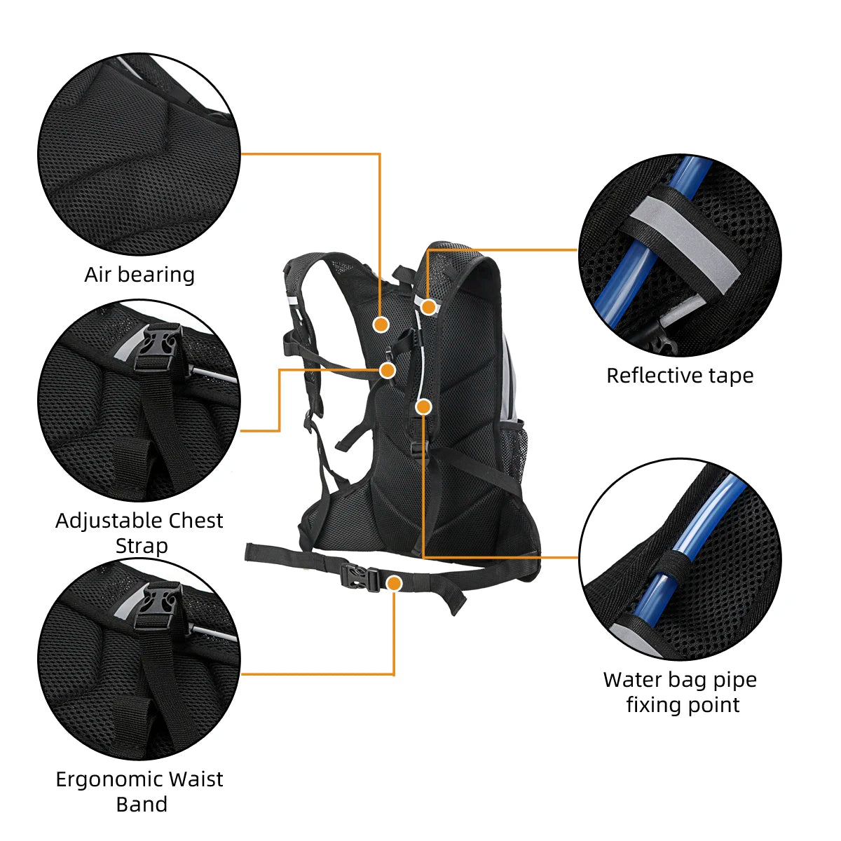 Reflective backpack, outdoor mountaineering bag, hydration bladder, hiking, high-capacity sports moto, trail running backpack