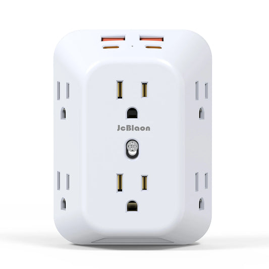 USB Wall Charger Surge Protector 6 Outlet Extender with 4 USB Charging Ports (2 USB C Outlet) , Wall Adapter Spaced for Home