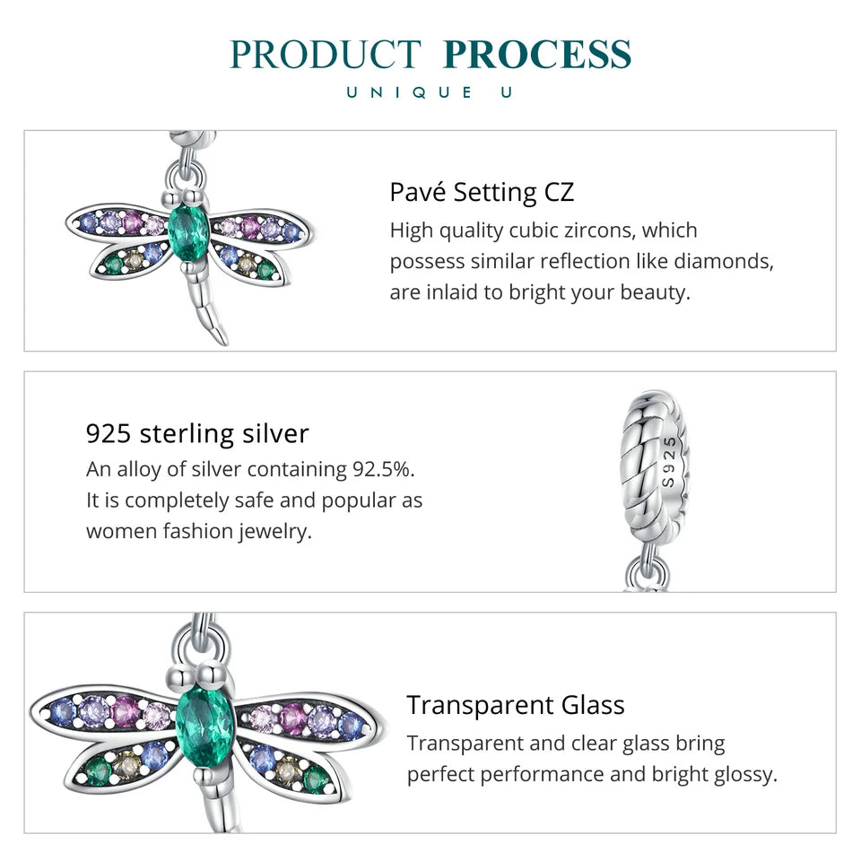 Bamoer 925 Sterling Silver Colorful Zircon Dragonfly Pendant Necklace Dainty Insect Neck Chain for Women Valentine's Day Gift