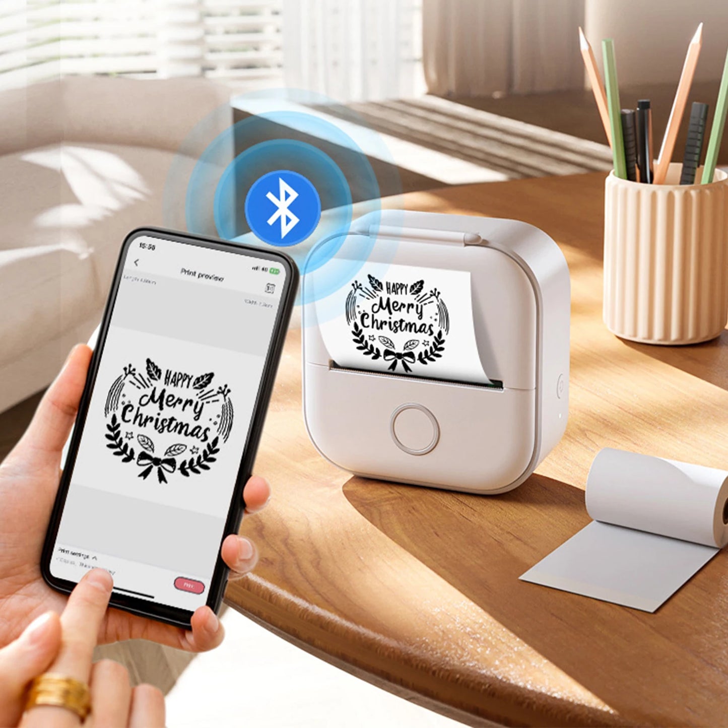 Mini Thermal Printer Wireless Mini Pocket Printer DIY Adhesive Sticker Printer Portable Label Printer Journal Planner Decor Tool