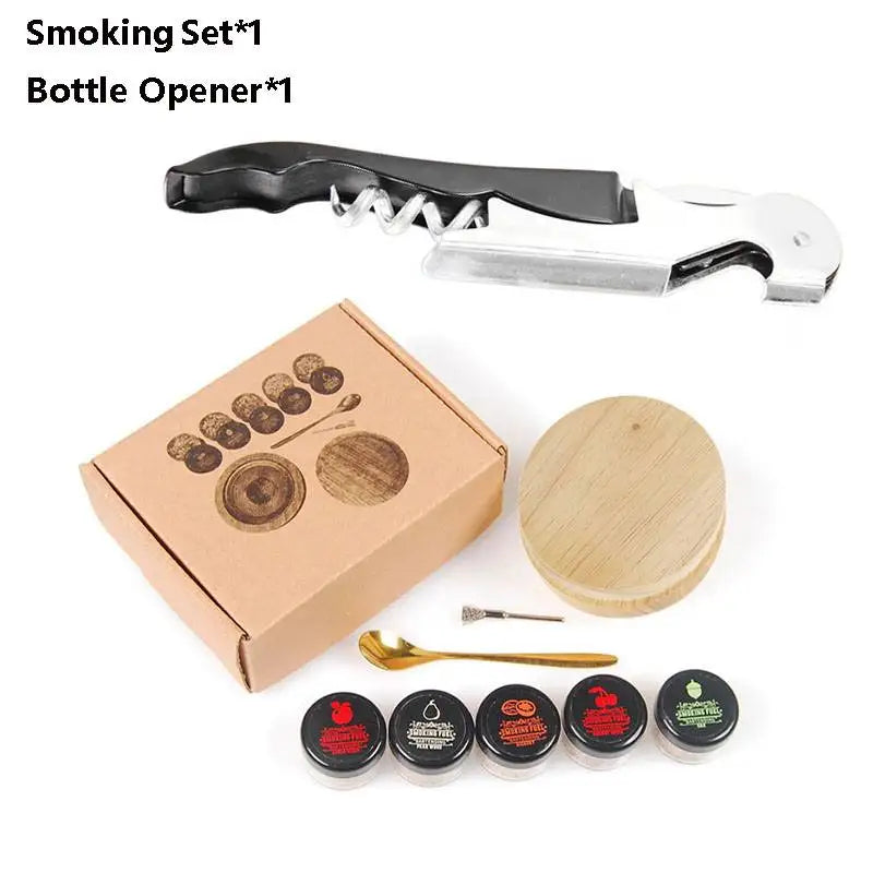 Wooden Cocktail Smoker Kit With 5 Flavor Wood Chips Whiskey Smoking Wood Chips Box Cocktails Infuser Kit Kitchen Accessories