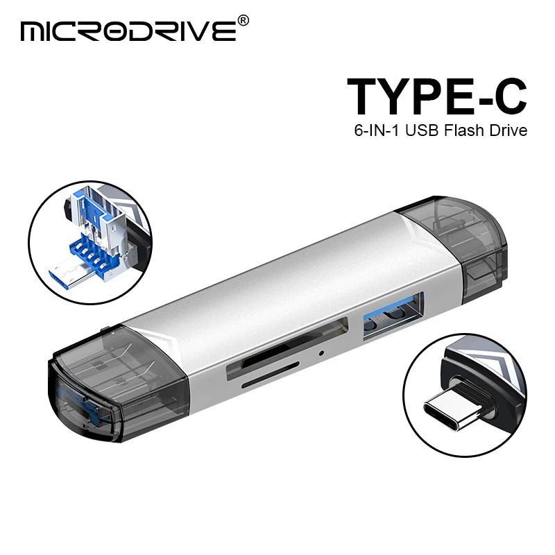 6 in 1 Card Reader USB3.0 to Type C Micro USB Universal OTG Adapter Multifunctional adapter SD TF High-speed transmission