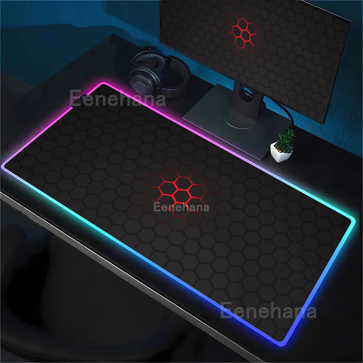 RGB Hexagon polygon Gaming Mouse Pad Rug Computer Accessories Antiskid Offices Geometric Mousepad Luminous Game offices Desk Mat