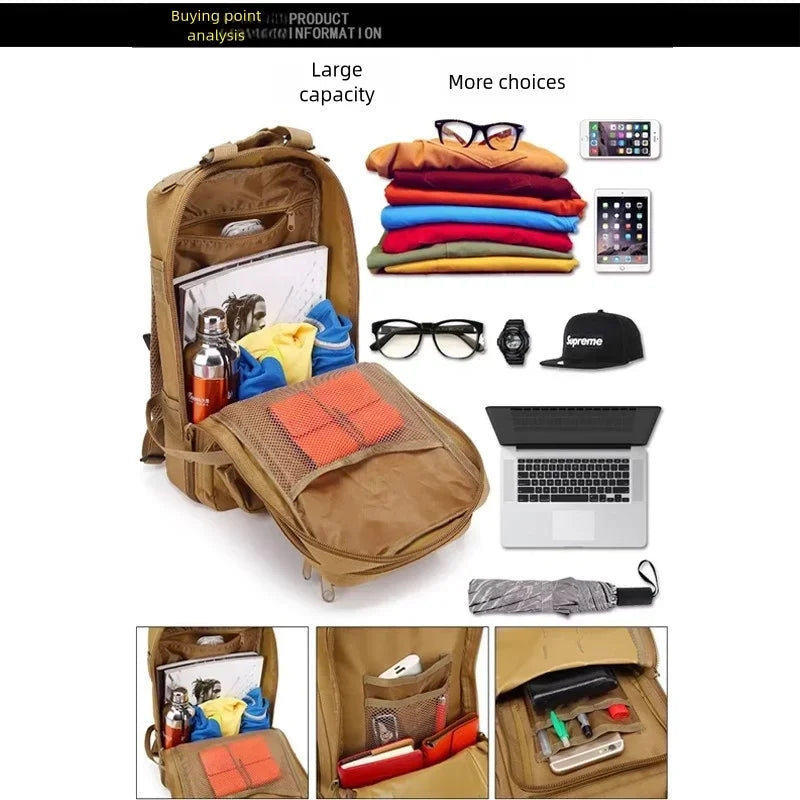 Outdoor hiking backpack, wilderness exploration backpack, camping backpack, climbing tool backpack, mountain climbing travel bac